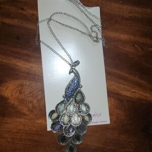 💥NEW Elegant Silver and Multicolor Peacock Pendant Necklace